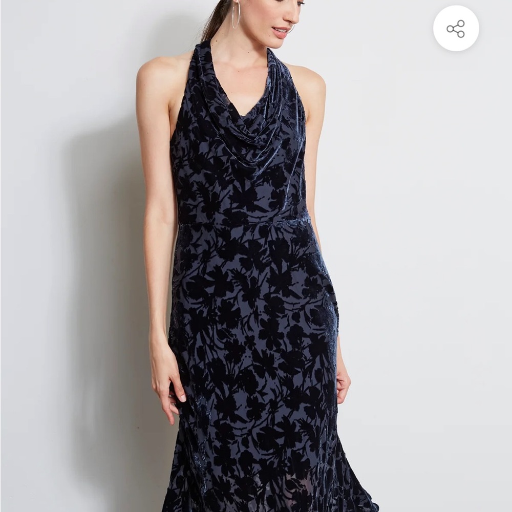Elie Tahari Navy Floral Midi Dress